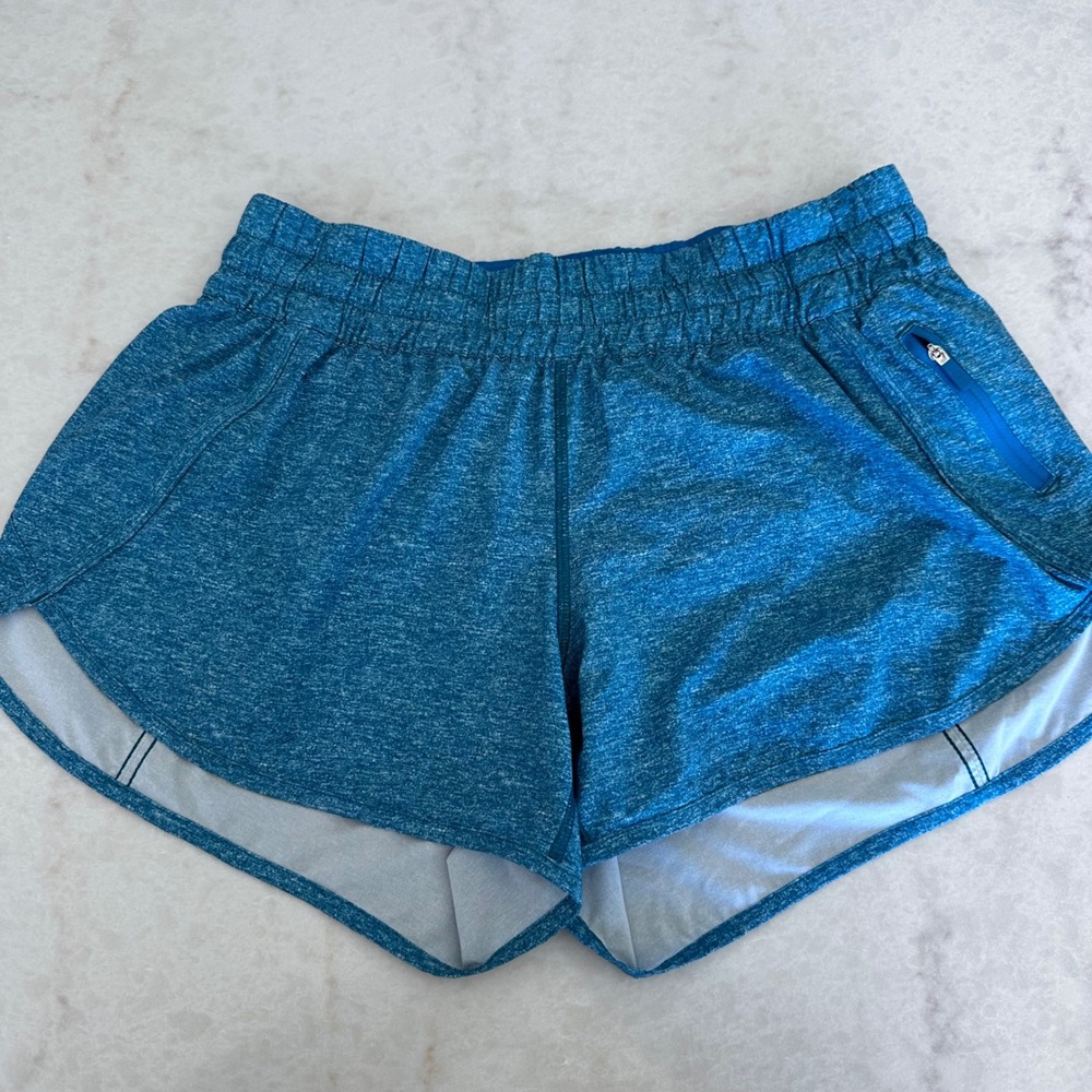 Lululemon Tracker Short V 4 Blue Heathered Running Shorts Size 10 W7AT9S